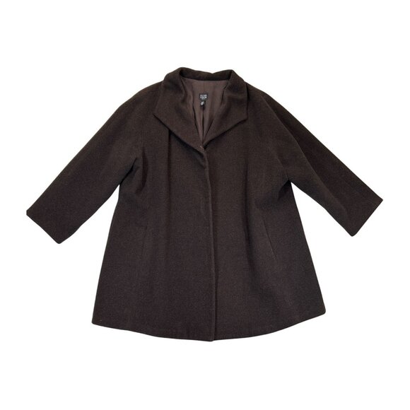 Eileen Fisher Coat Womens 2X Plus Brown Wool Midi Buttons Italian‎ Fabric - Picture 1 of 9